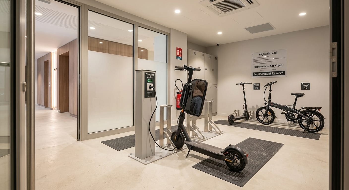 Trottinettes et vélos électriques en copropriété : 8 règles pour éviter l’incendie de batterie en 2026